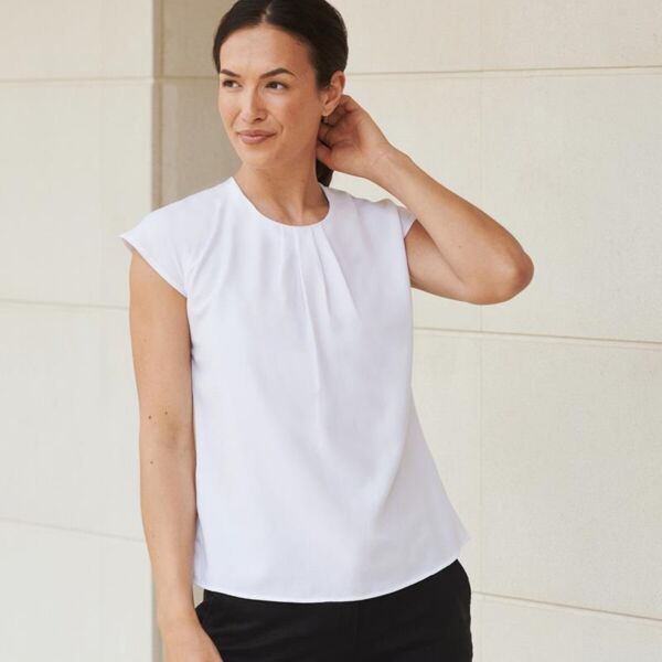 LADIES PLEAT FRONT S/S BLOUSE Thumbnail